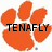 Three orange tiger paw prints on white background with overlaid text: TENAFLY, TIGERS, and RULE!!!!! in black capital letters.