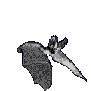 Six grayscale cartoon-style flying figures in various poses against a solid light gray background, each with distinct wing and body positions.