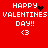 Red background with white pixelated text 'HAPPY VALENTINES DAY!!' and '<3', featuring animated heart symbols in different positions across frames.