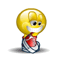 Yellow cartoon character with red shoes and white socks, smiling broadly while performing a walking animation sequence.