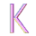 A sequence of nine pixelated K-shaped icons arranged in a , each with distinct color variations and orientations against a gray background