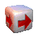 A sequence of 12 cube-shaped icons with red arrows on white faces, arranged in a , showing progressive rotation from front-left to front-right views