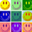nine pixelated smiley face icons in various colors with blue text reading 'well i love to smile' and 'smiling is my favorite' alongside three smiling emoticons