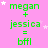 Green text on pink background displays 'megan + jessica = bffl' with white stars, repeated in a pattern