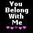 Pixelated text "You Belong With Me" in white on black background with pink and purple heart symbols below.