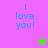 A static image with a solid pink background displays four identical 'I love you!' text blocks in blue pixelated font, each paired with a star icon.