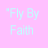 "Fly By Faith Not By Sight" text in light blue on pink background with "J.C.S." below, right side gray block.
