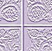 Four static panels display a pixelated, monochromatic design with swirling patterns and abstract shapes in shades of purple and white.