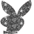 Three grayscale bunny head icons with pixelated texture, arranged in a triangular layout on solid gray background.