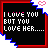identical red-bordered square icons with black backgrounds displaying text 'I LOVE YOU BUT YOU LOVE HER....' and small pink hearts at corners