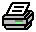 Pixelated printer icon with paper sheet showing three horizontal lines, gray body, and green indicator light, displayed in two side-by-side frames.