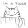 A 3x3 contact sheet of seven hand-drawn cartoon tiger icons with text labels, each showing a different action or pose in black-and-white line art style.