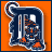 Four pixelated Detroit Tigers-themed buddy icons arranged in a , featuring the team's 'D' logo and mascot in orange and navy blue