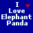 Blue background displays four identical text blocks reading "I Love Elephant Panda" with varying red pixel symbols above the first "I" in each block.