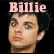 A 2x2 contact sheet of three animated frames showing a person's face with the text "Billie" above each frame, displayed on a black background with one empty gray cell.