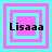 Four square display the text 'Lisaaa' in black pixelated font over alternating cyan and pink concentric squares with varying square counts per