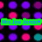 Pixelated image with a green rectangular bar containing blue text over a background of multicolored circular shapes.
