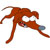Pixelated red cartoon character with large white eyes, a long nose, and multiple limbs in motion against a plain background.