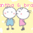Pixelated cartoon of two figures with white faces, pink cheeks, and simple clothing against a yellow background with partial text.