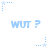 Pixelated blue text 'WUT?' appears in two with blue star-and-dot corner elements on a white background