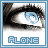 A contact sheet of five animated frames showing a close-up of a blue eye with black eyelashes and white sclera, each frame displaying the word "ALONE" in pixelated text below the eye.