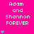 Pixelated pink background with white text "Adam and Shannon FOREVER" repeated across the image, accompanied by cyan heart symbols in various positions.