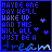 A 4-frame animated contact sheet of a pixel art buddy icon with blue text on black background, showing slight variations in star positions and wave patterns across frames.