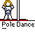 Pixel art icon of a stick figure with blue accents standing next to a pole, below the text "Pole Dance" on a white background.