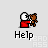 Pixel art character in red shirt holding brown teddy bear with white paw, standing on light gray background beneath black text Help.
