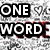 Animated icon displays 'ONE WORD' text with red bleed effect, transitioning to a white background with colorful heart and flower motifs surrounding the word 'LOVE'.