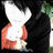 A pixelated image shows a figure holding an object against a red background with partial text fragments.