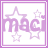 Pixelated purple and white icon with 'mac' text, stars, and a border; the right side shows reduced star detail.