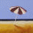 Pixelated beach scene with striped umbrella and two figures in water, next to blue background with text 'nah... the beach? i'd rather be...' and 'ice skating!' plus heart icons.