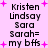 Pixelated text listing names and 'my bffs' on a pink background with scattered plus signs.
