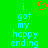 Green background with cyan text reading "i got my happy ending" and a red pixelated heart symbol above the left side of the text.