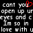 Pixelated text in white and red on black background with a heart symbol replacing 'o' in 'you', repeated across multiple lines.