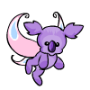 Animated sequence of a purple cartoon creature with pink wings and blue accents, shown in multiple poses against white background.