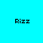 Four identical pixelated 'Rizz' text icons arranged in a on a cyan background with varying light effects