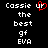 Pixelated text reads 'Cassie ur the best gf EVA' with a red heart symbol replacing part of the text, displayed on black background.