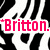 Pixelated black-and-white background with bold pink text reading "Britton." in a retro digital font.