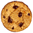A pixelated chocolate chip cookie image with blue text on a cyan background describing its texture.