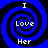 Four identical blue and black spiral patterns with white text reading "I Love Her" arranged in a on a solid black background
