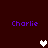 Four instances of the name 'Charlie' in purple text surround a central white heart on a dark red background, with one heart changing to gray.
