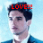 Pixelated image of a person with dark hair wearing a blue jacket over white shirt, red text 'LOVE!!!' overlaid on top against light blue background.
