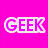 Four pixelated 'GEEK' text variations in a , each with distinct color schemes and outlines on solid backgrounds