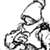 Black and white pixelated icon of a stylized character with flowing hair or headpiece, partially cropped on the right side, against a plain background.
