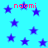 A static image with a bright cyan background filled with scattered dark blue stars and repeated pink text reading "naomi".