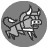 Pixelated grayscale icon of a stylized bull with horns, mane, and tail on circular background.