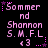Pixelated pink text on black background with animated star and dot decorations, displaying 'Sommer nd Shannon S.M.F.L <3' in three