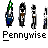 Animated contact sheet of Pennywise-themed buddy icons showing character sprites and circular symbols across 10 frames with varying poses, expressions, and symbol states.